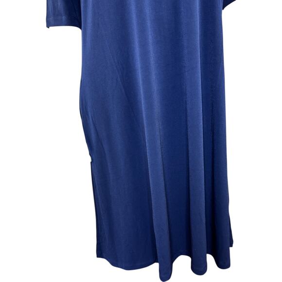 Susan Graver Liquid Knit Mock-Neck Elbow-Sleeve Dress Navy Large - Picture 6 of 16